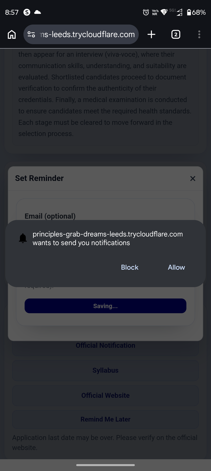 Mobile browser allow notification prompt